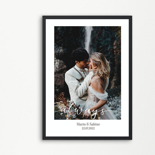 Digitales Hochzeitsfoto als Poster mit Wunschtext personalisierbar - Erinnerungsstück - Hochzeitsgeschenk - Frau & Mann