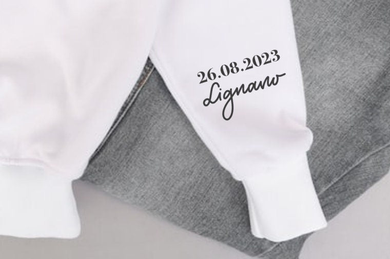 Personalisierte Pullover mit Detail am Ärmel für den Junggesellenabschied, Poltern, Braut & Team Braut, Brautjungfern und Trauzeugin